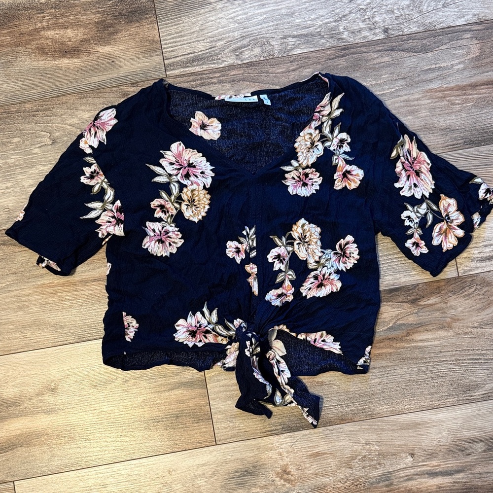 Elegant Floral Tie-Front Blouse